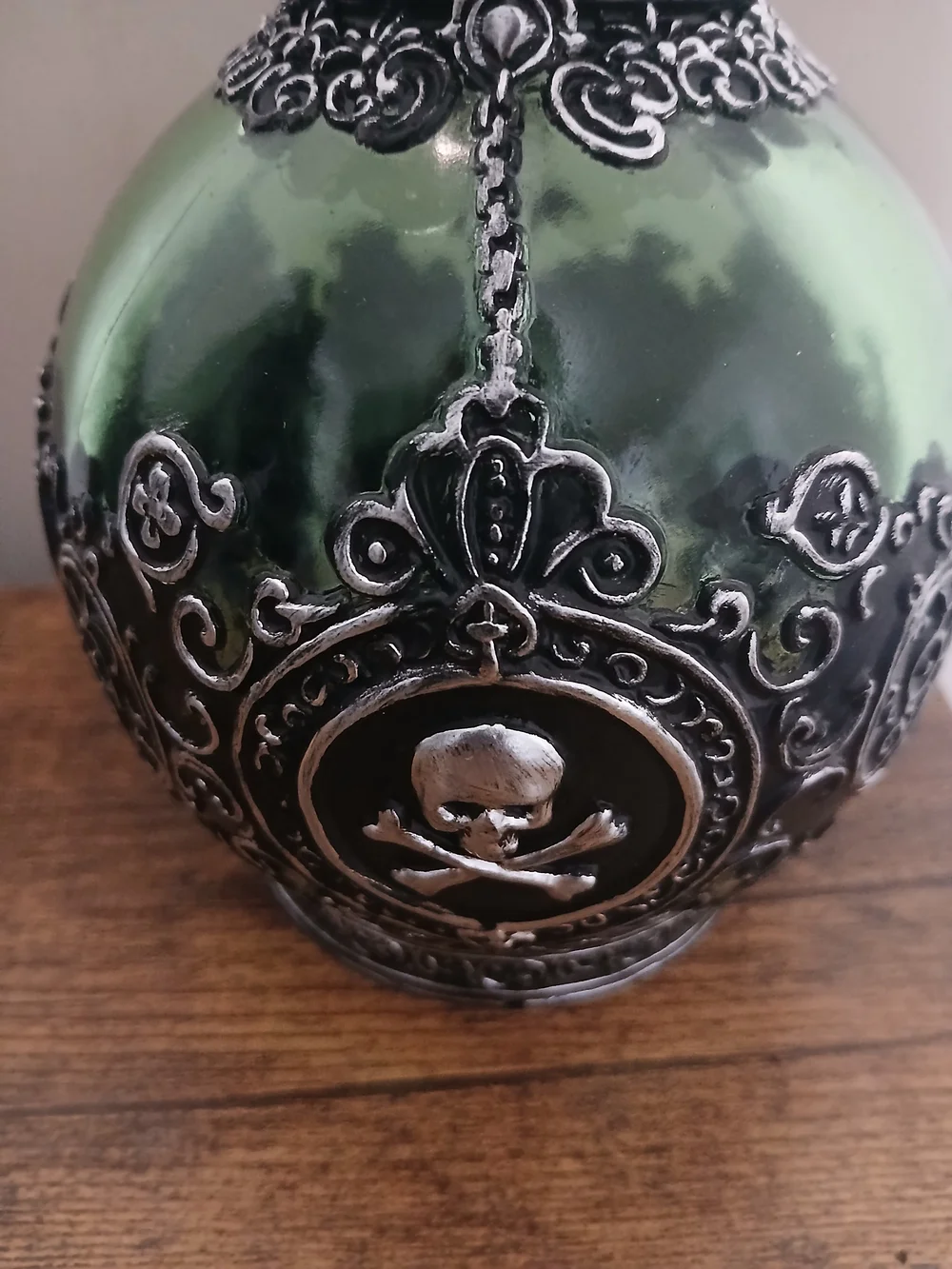 Ornate Green Glass Soap Dispenser with Silver Accents